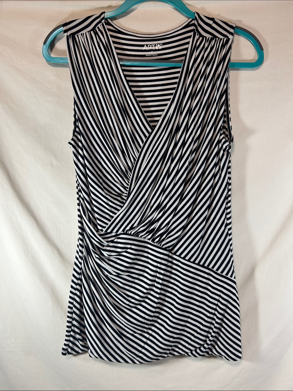 Apt. 9 Black and White Striped Wrap-Style Sleeveless Top